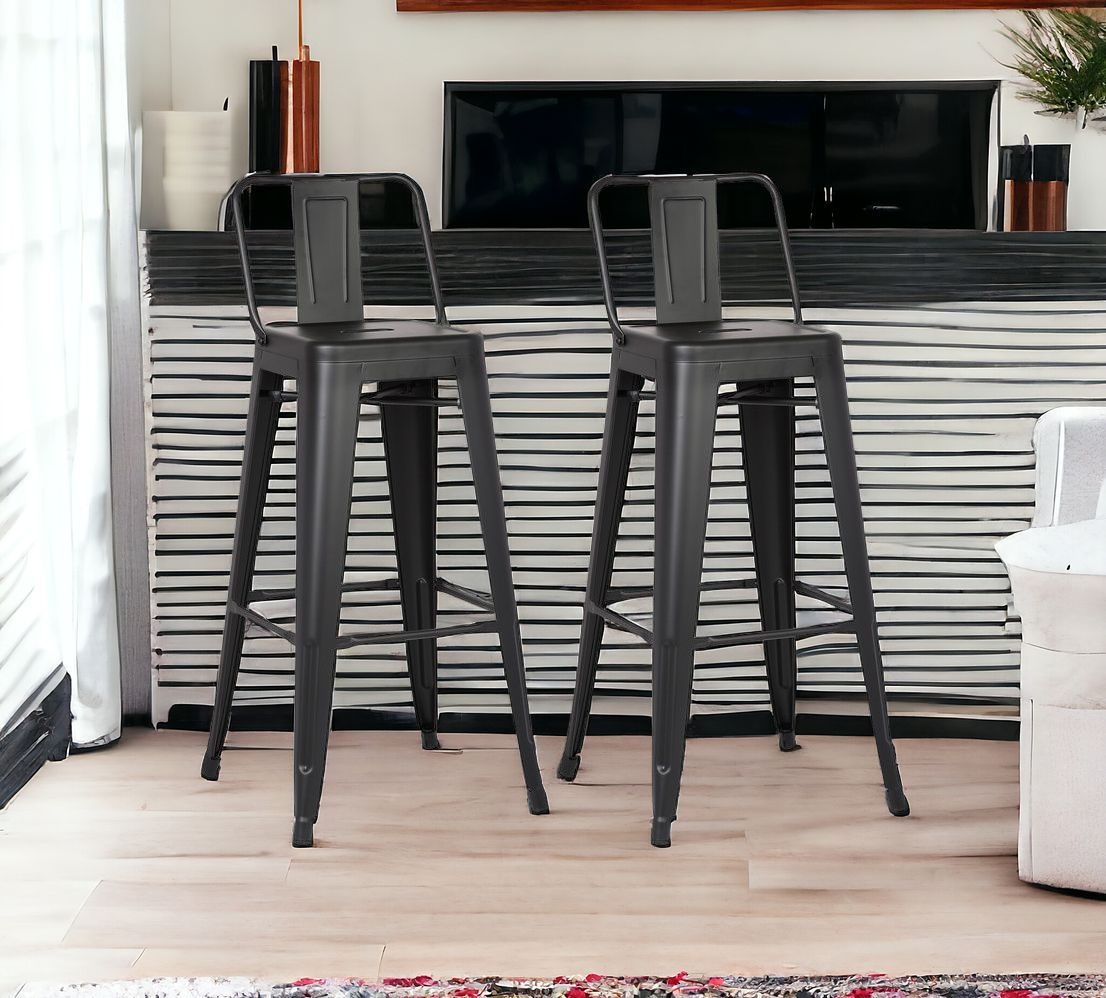 Set of Two 30 " Black Iron Low Back Bar Height Bar Chairs - Image 2