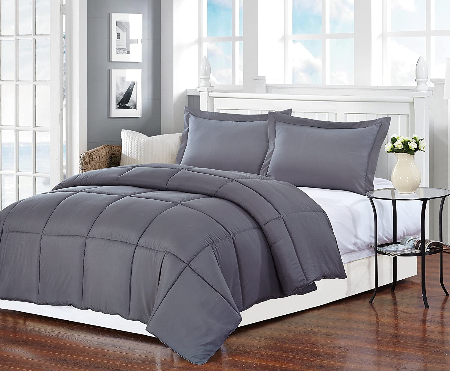 Dark Gray Queen Polyester Thread Count Down Alternative Comforter - Image 5