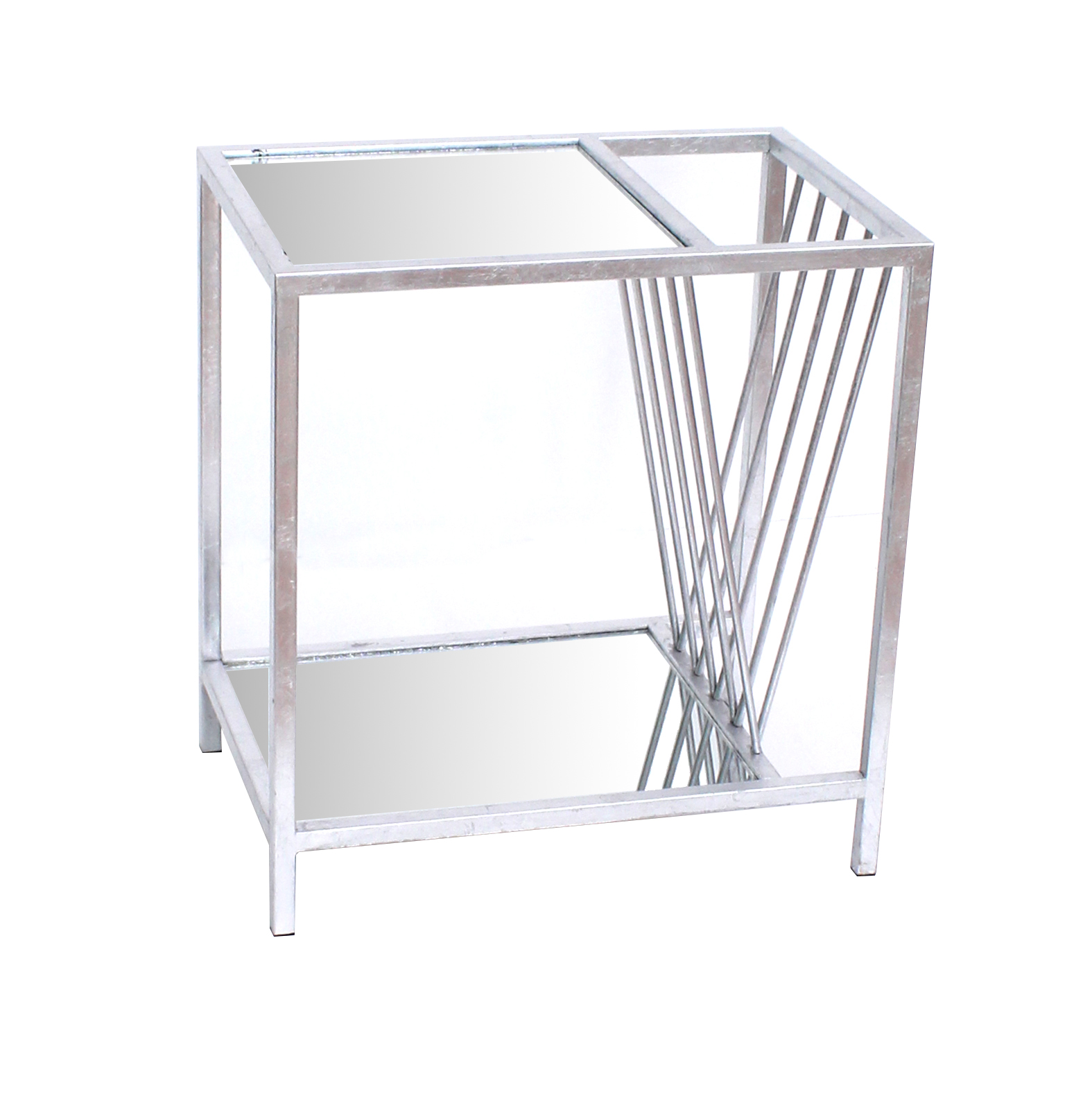 24" Silver Mirrored Glass And Iron End Table With Shelf - Image 10