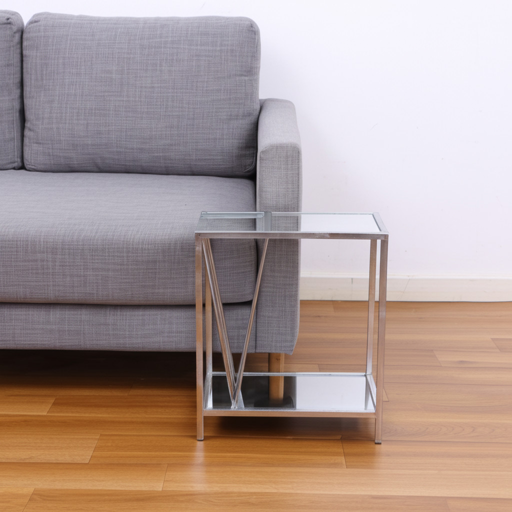 24" Silver Mirrored Glass And Iron End Table With Shelf - Image 8