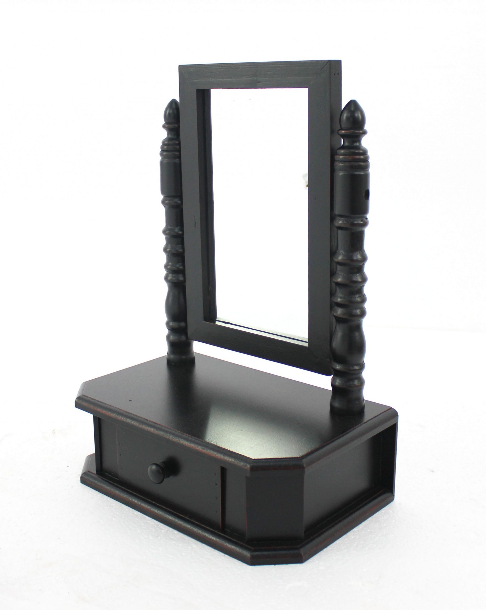 20" Black Wood Framed Freestanding Makeup Shaving Tabletop Mirror - Image 2