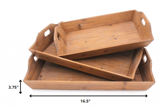Set of Three Brown Wood Serving Tray - Image 6