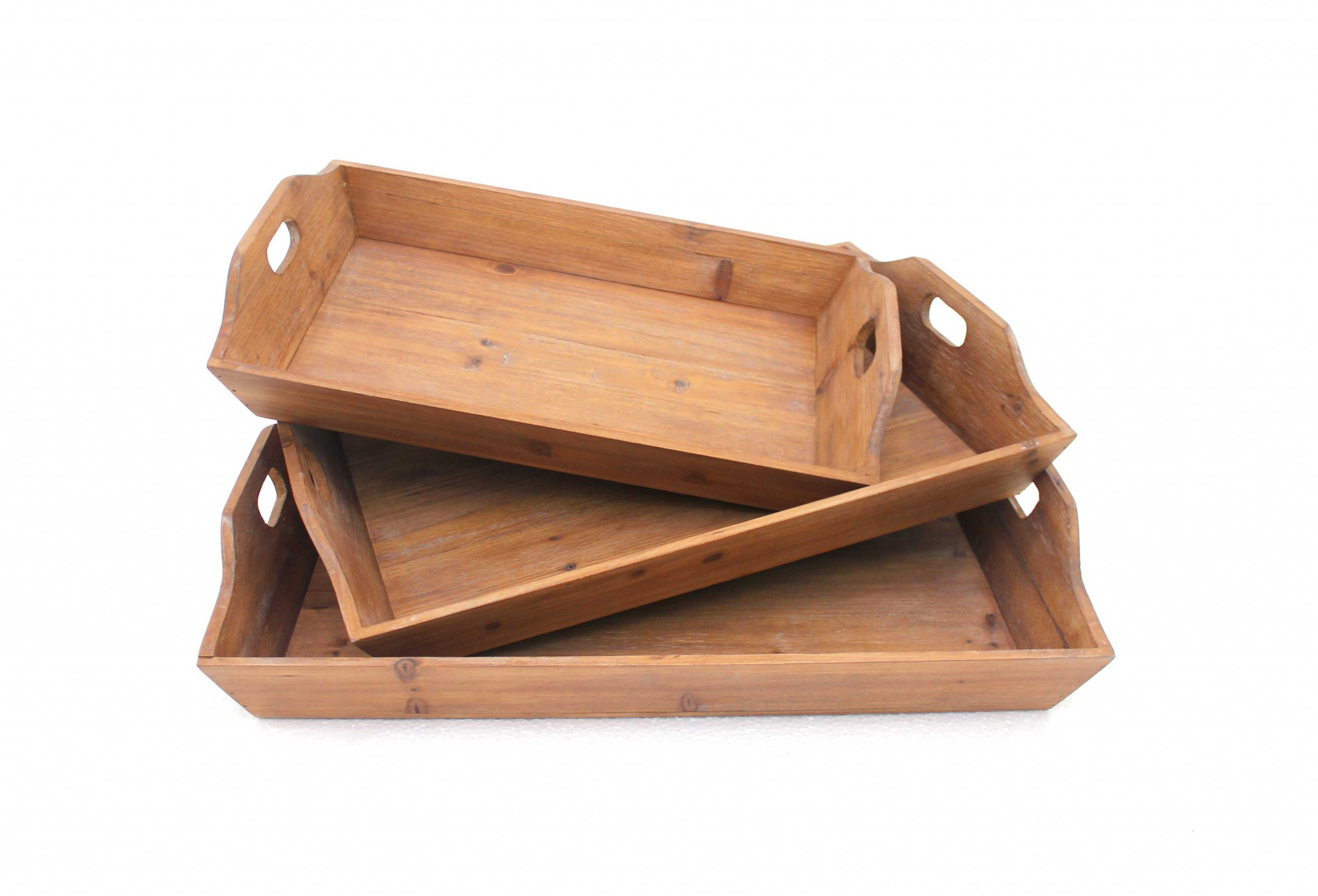 Set of Three Brown Wood Serving Tray - Image 3