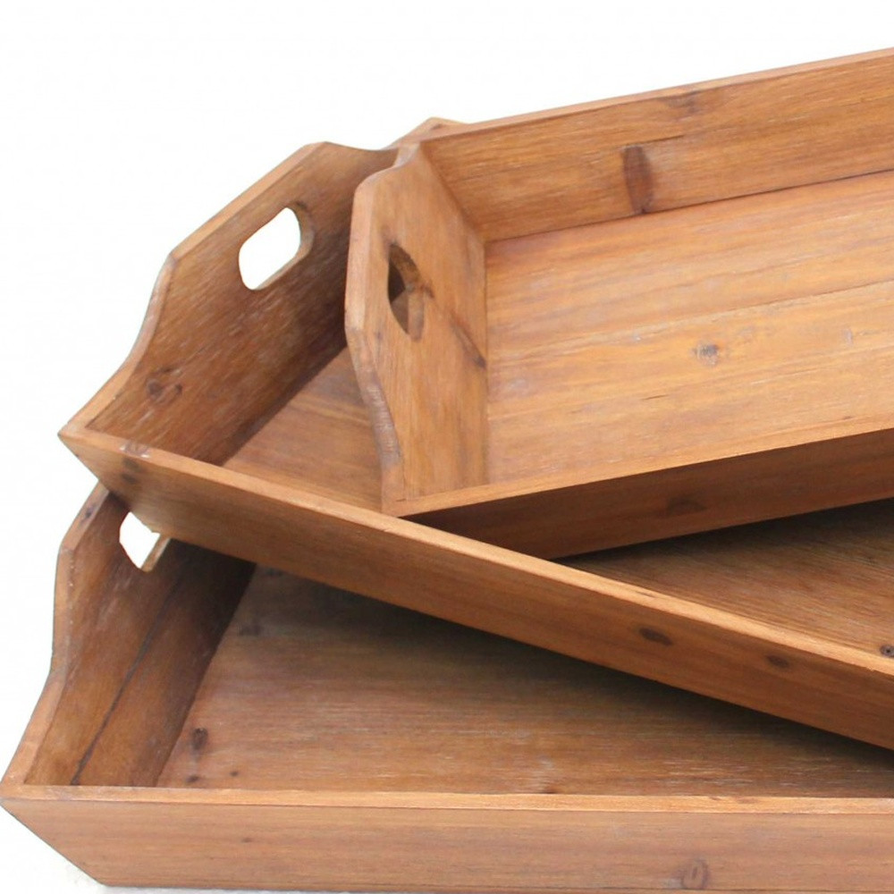 Set of Three Brown Wood Serving Tray - Image 4