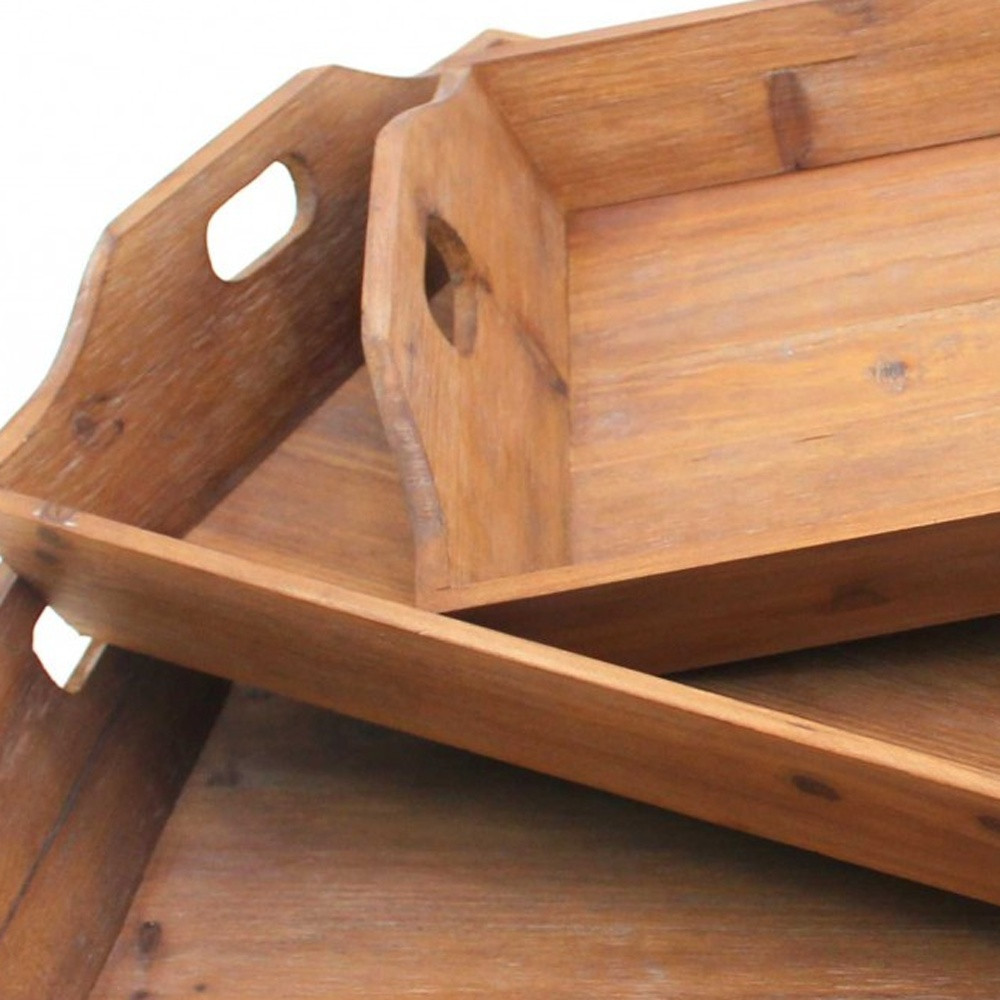 Set of Three Brown Wood Serving Tray - Image 5