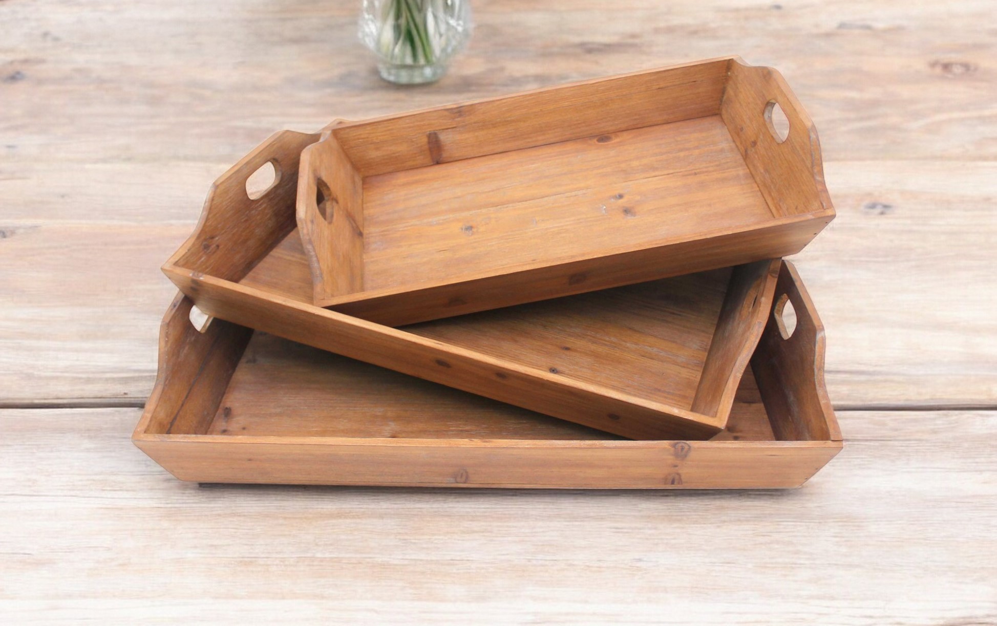 Set of Three Brown Wood Serving Tray - Image 2