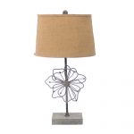 28" Distressed Gray Metal Novelty Bedside Lamp With Khaki Drum Shade