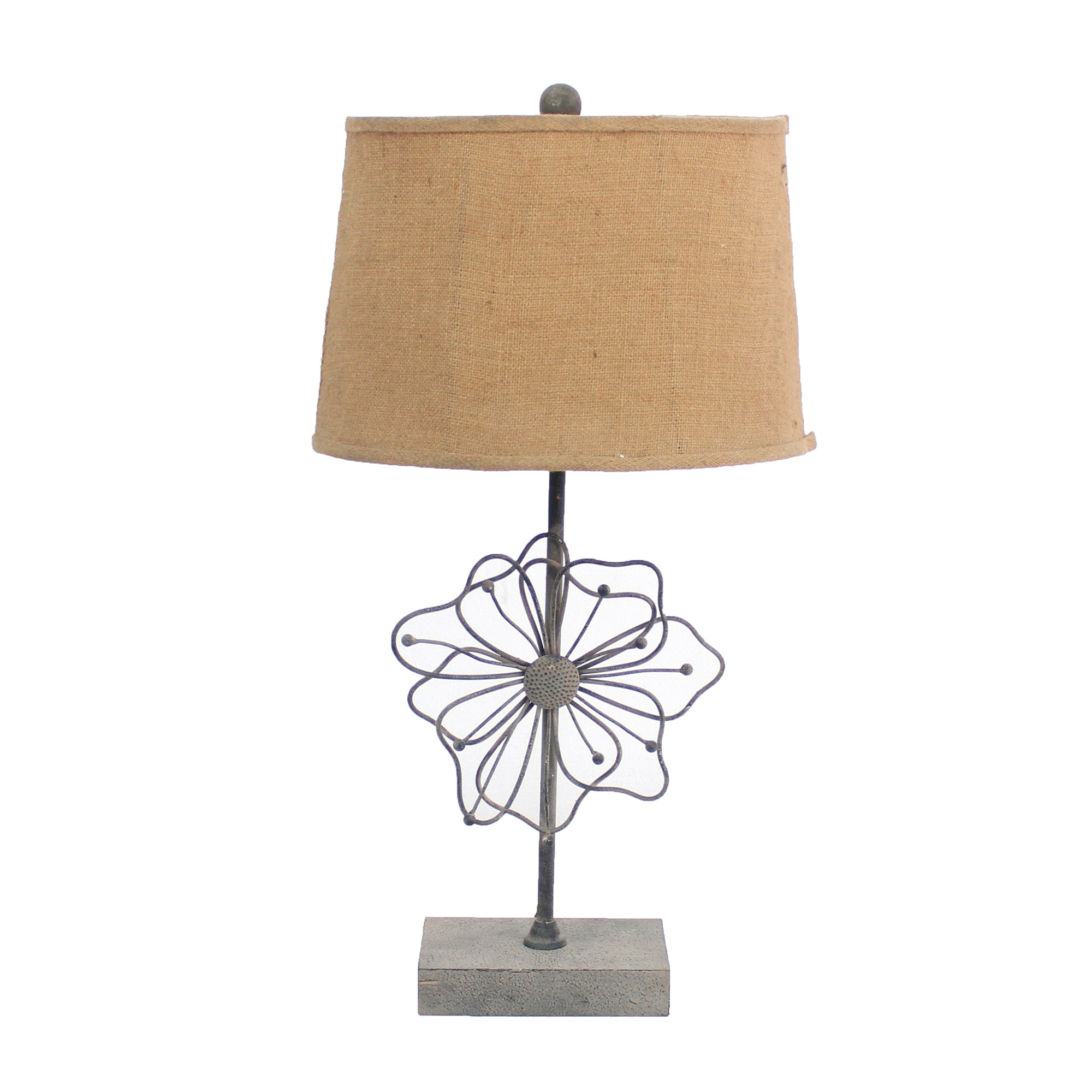 28" Distressed Gray Metal Novelty Bedside Lamp With Khaki Drum Shade - Image 3