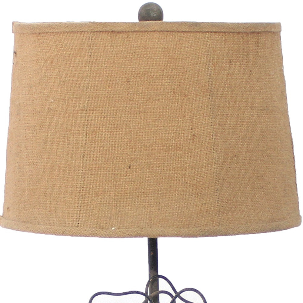 28" Distressed Gray Metal Novelty Bedside Lamp With Khaki Drum Shade - Image 4