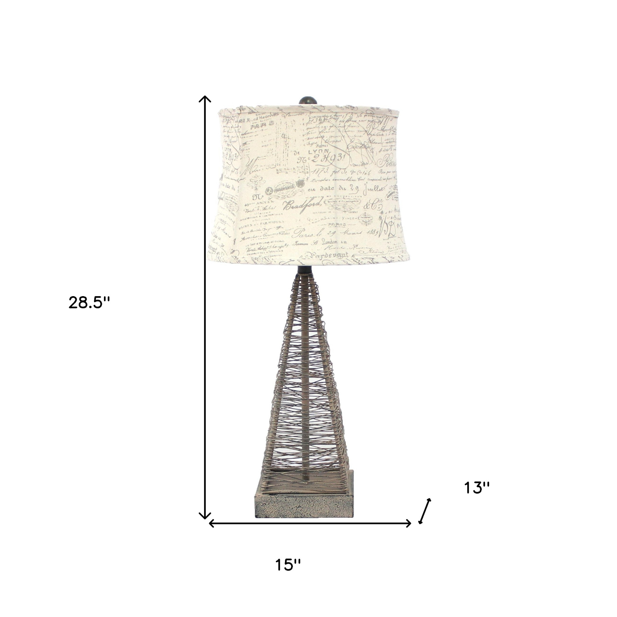 29" Gray Metal Geometric Bedside With White Text Drum Shade - Image 6