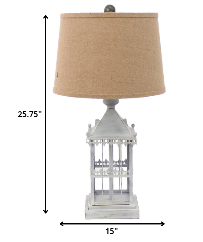26" Gray Metal Table Lamp With Brown Drum Shade - Image 6
