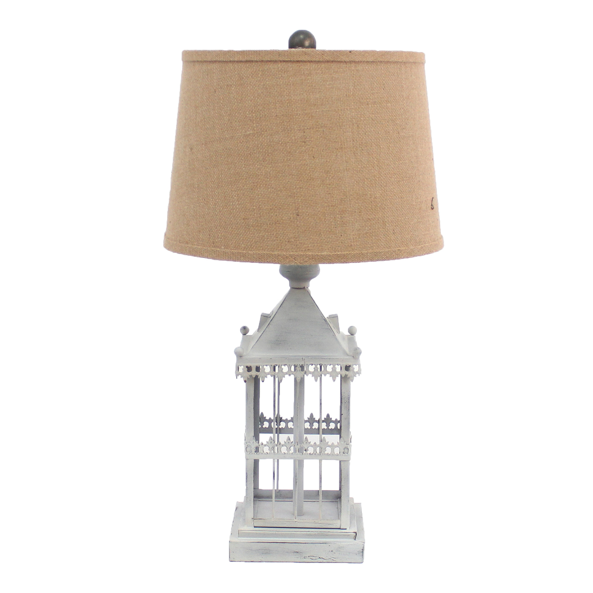 26" Gray Metal Table Lamp With Brown Drum Shade - Image 3