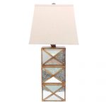 28" Distressed Gold And Silver Metal Bedside Lamp With Beige Shade