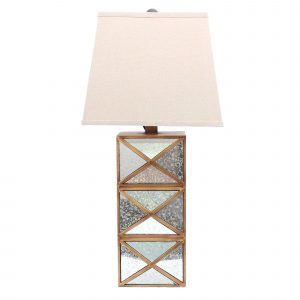 28" Distressed Gold And Silver Metal Bedside Lamp With Beige Shade