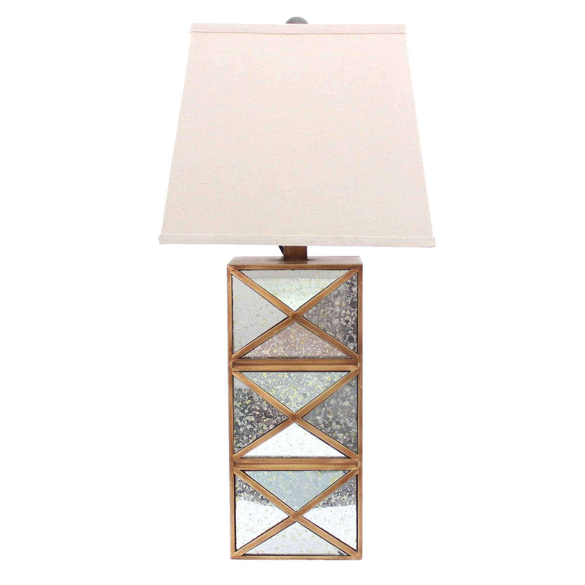 28" Distressed Gold And Silver Metal Bedside Lamp With Beige Shade