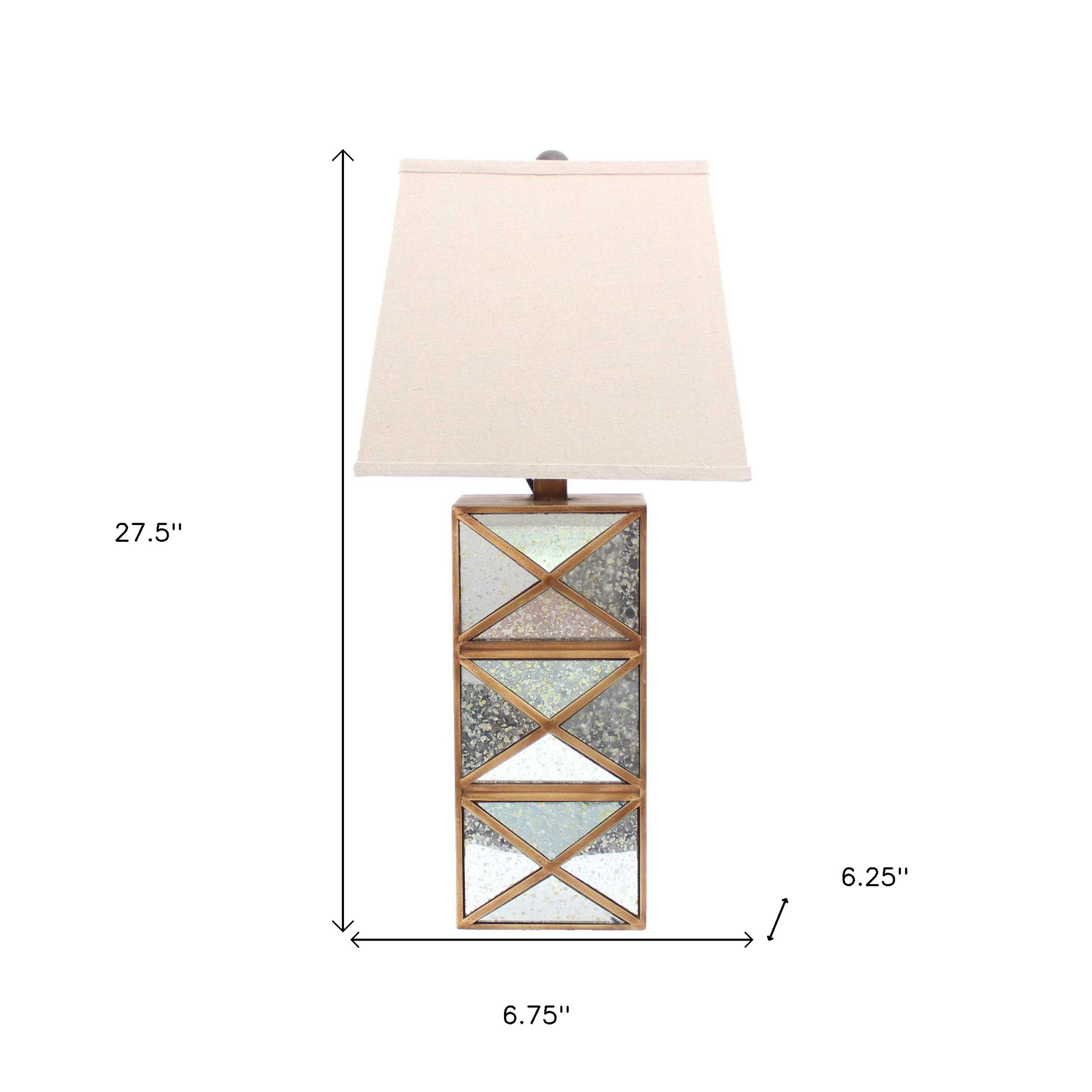 28" Distressed Gold And Silver Metal Bedside Lamp With Beige Shade - Image 6