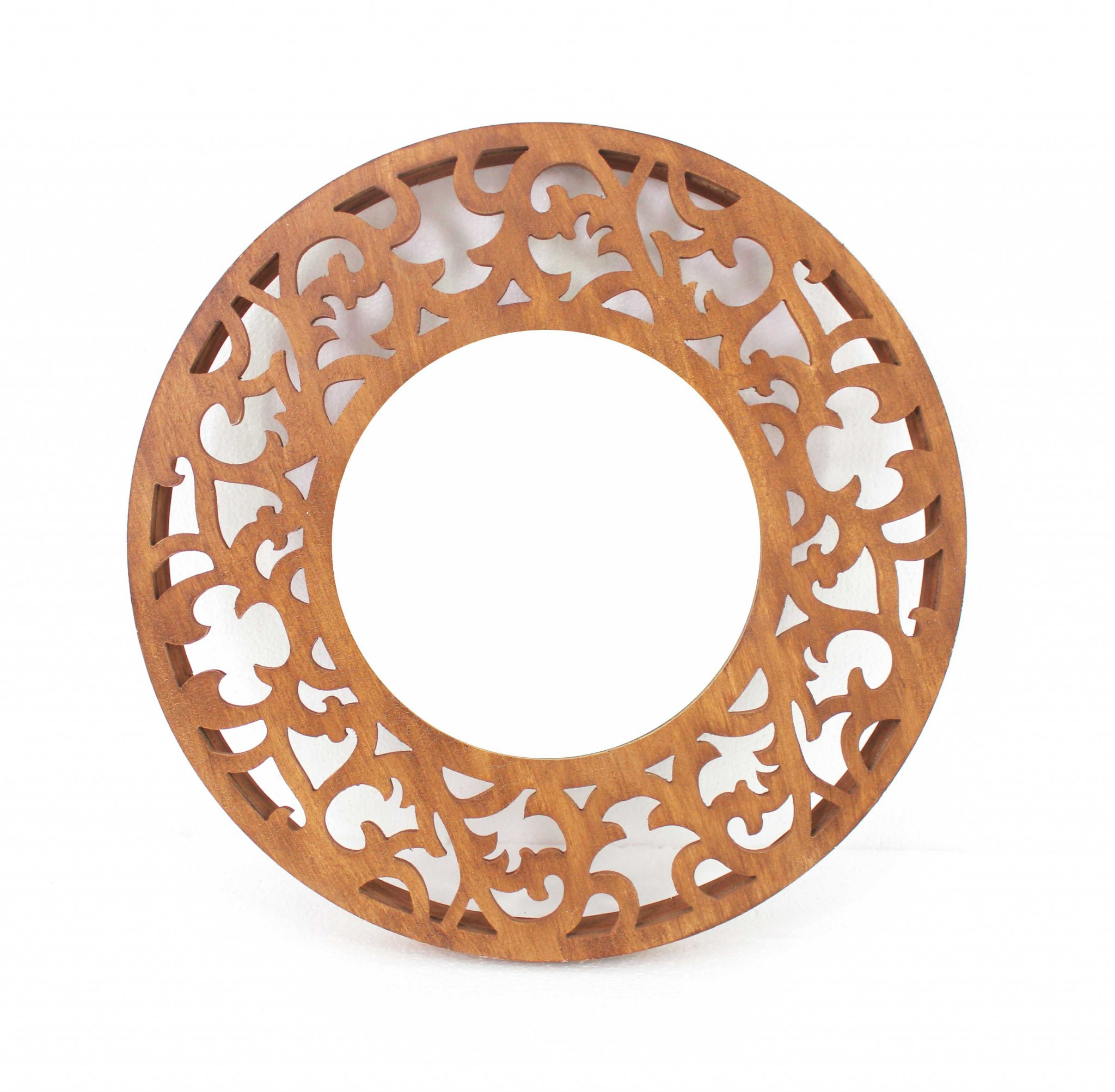 24" Brown Round Wood Framed Accent Mirror - Image 2