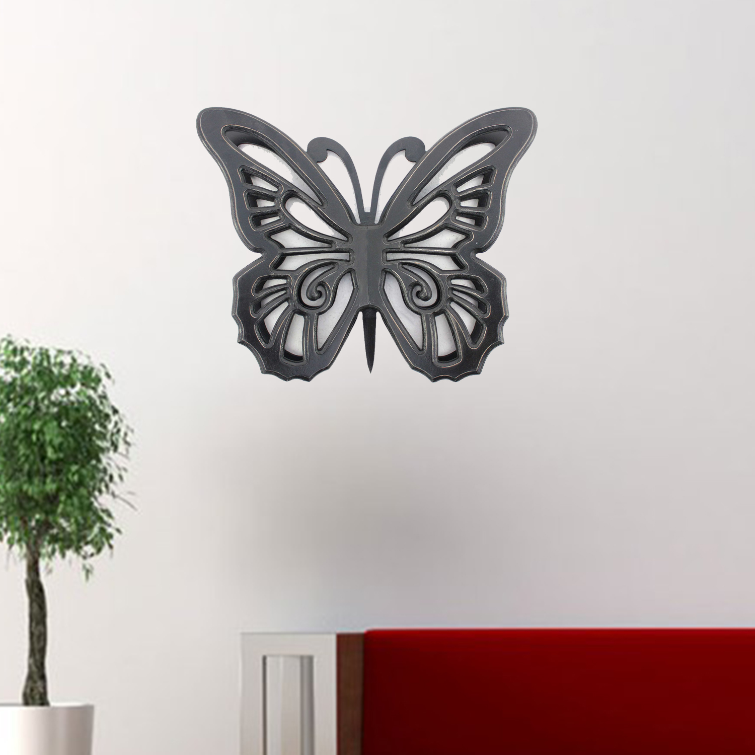 23" X 19" Black Rustic Butterfly Wooden Wall Decor - Image 9