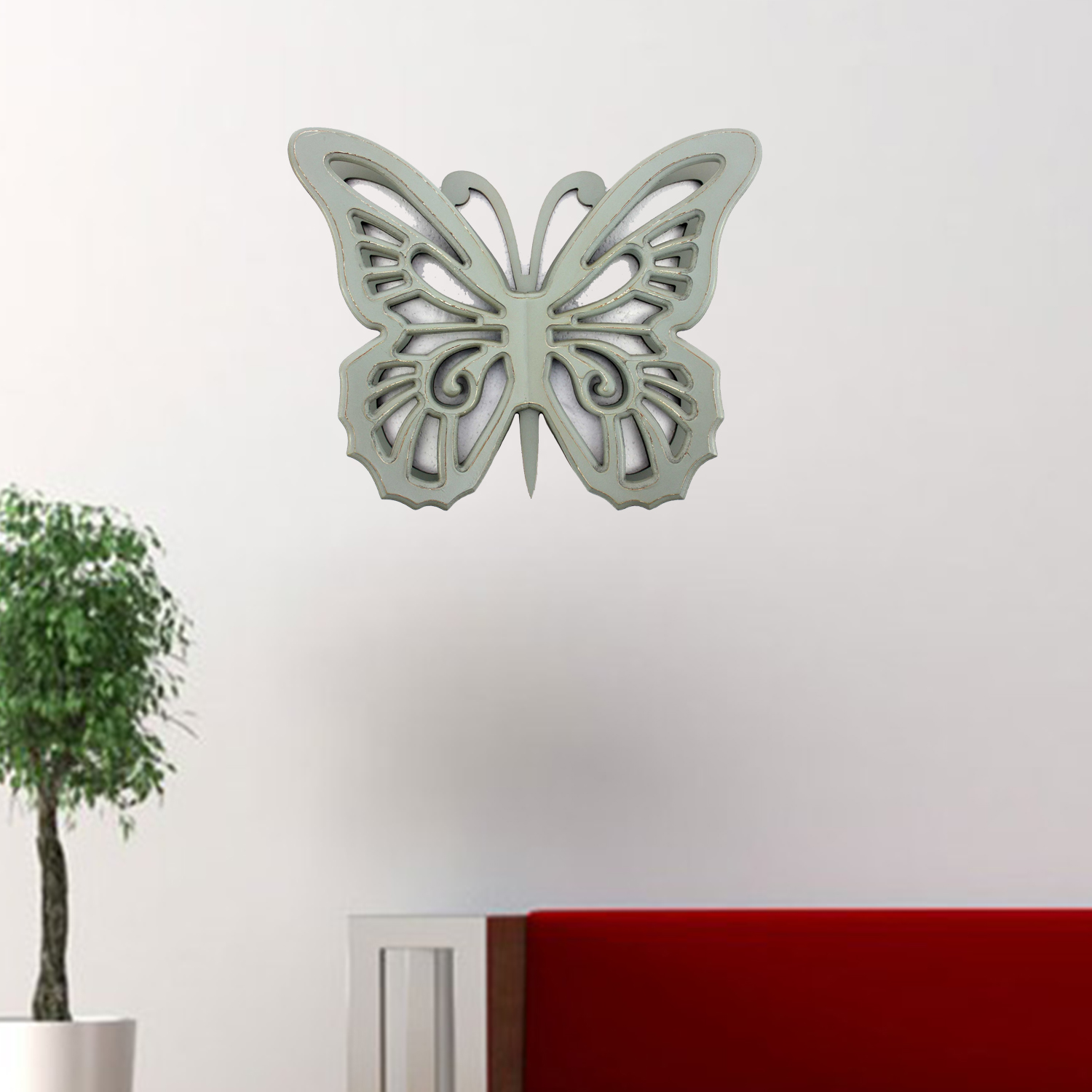 23" X 19" X 4" Gray Rustic Butterfly Wooden Wall Decor - Image 9