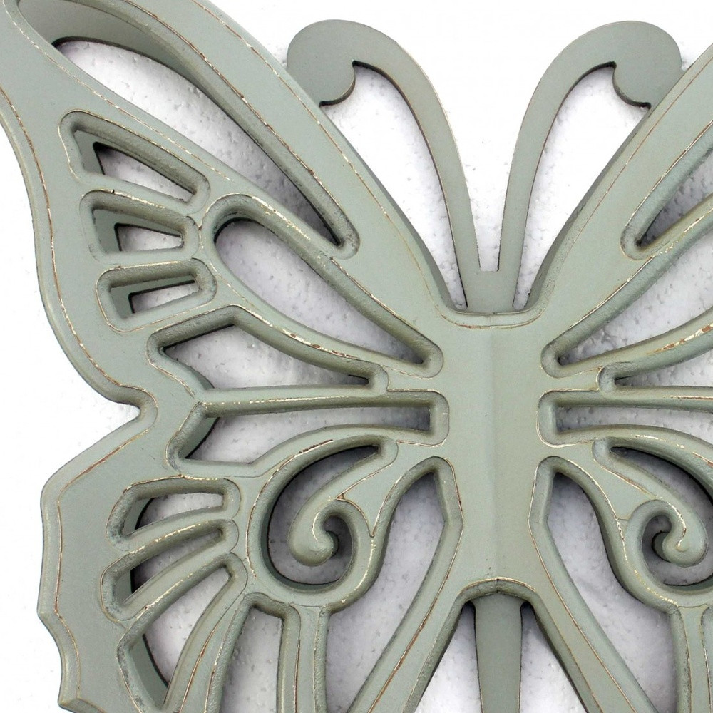 23" X 19" X 4" Gray Rustic Butterfly Wooden Wall Decor - Image 3