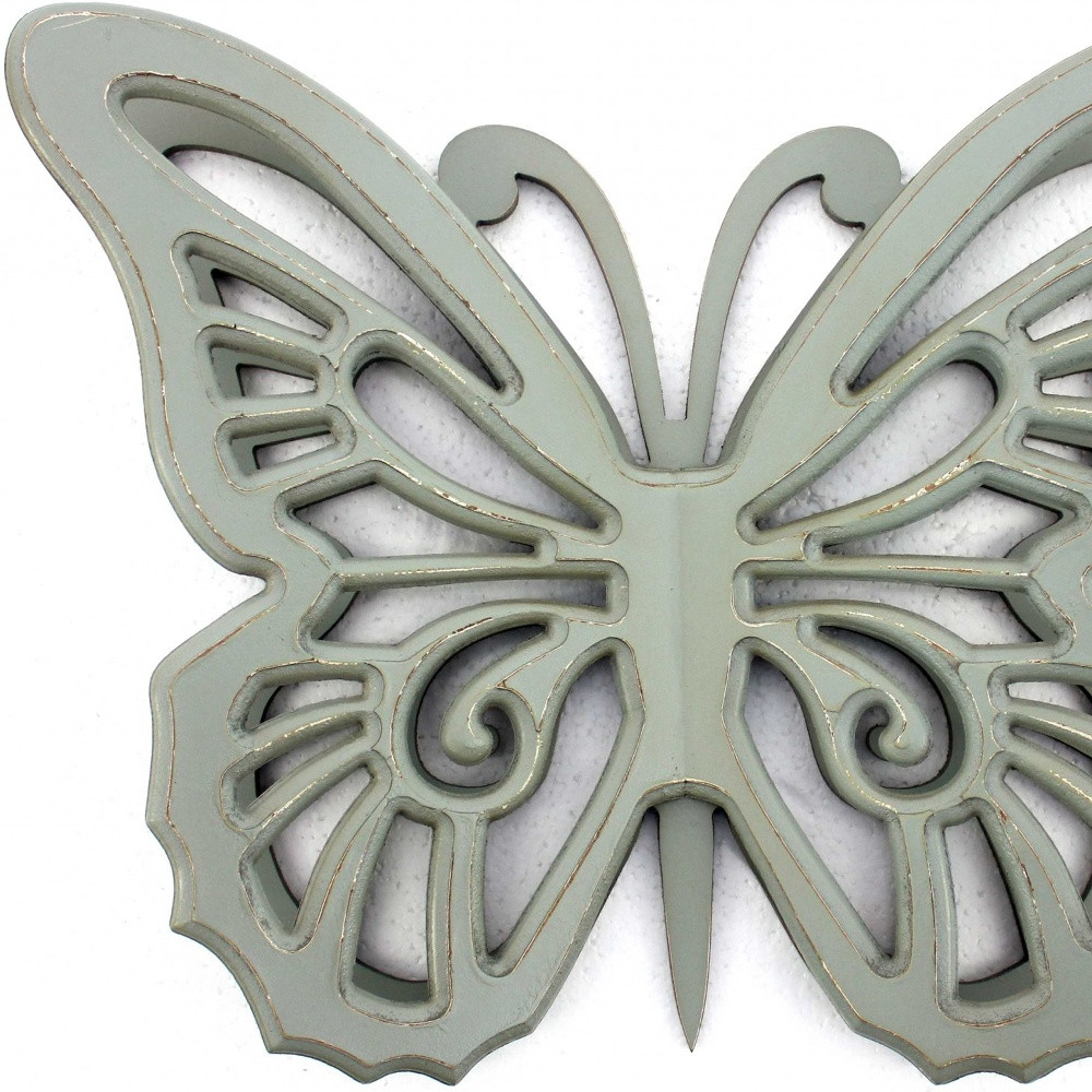 23" X 19" X 4" Gray Rustic Butterfly Wooden Wall Decor - Image 7