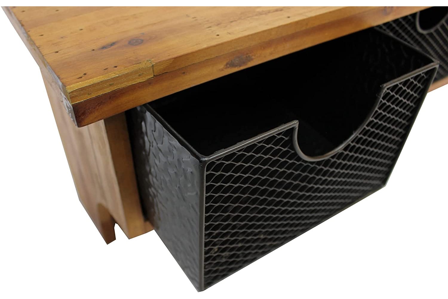 Brown Rustic Wooden Wall Shelf With 3 Drawers And Hooks - Image 5