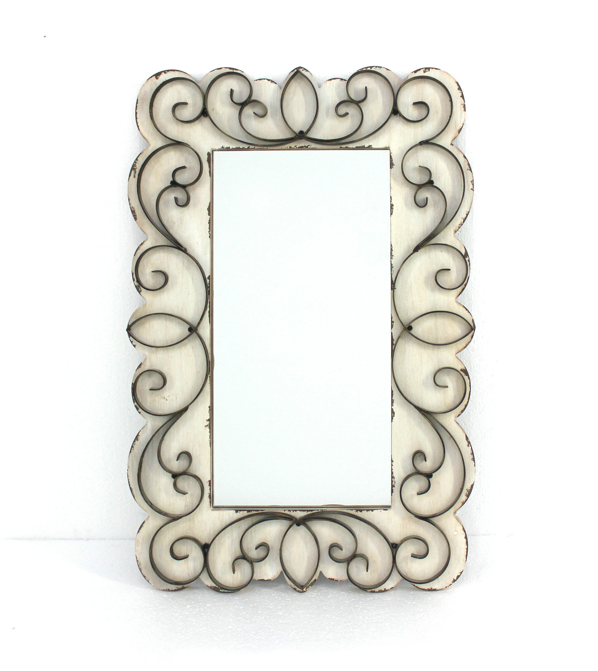 33" White Wood Framed Accent Mirror