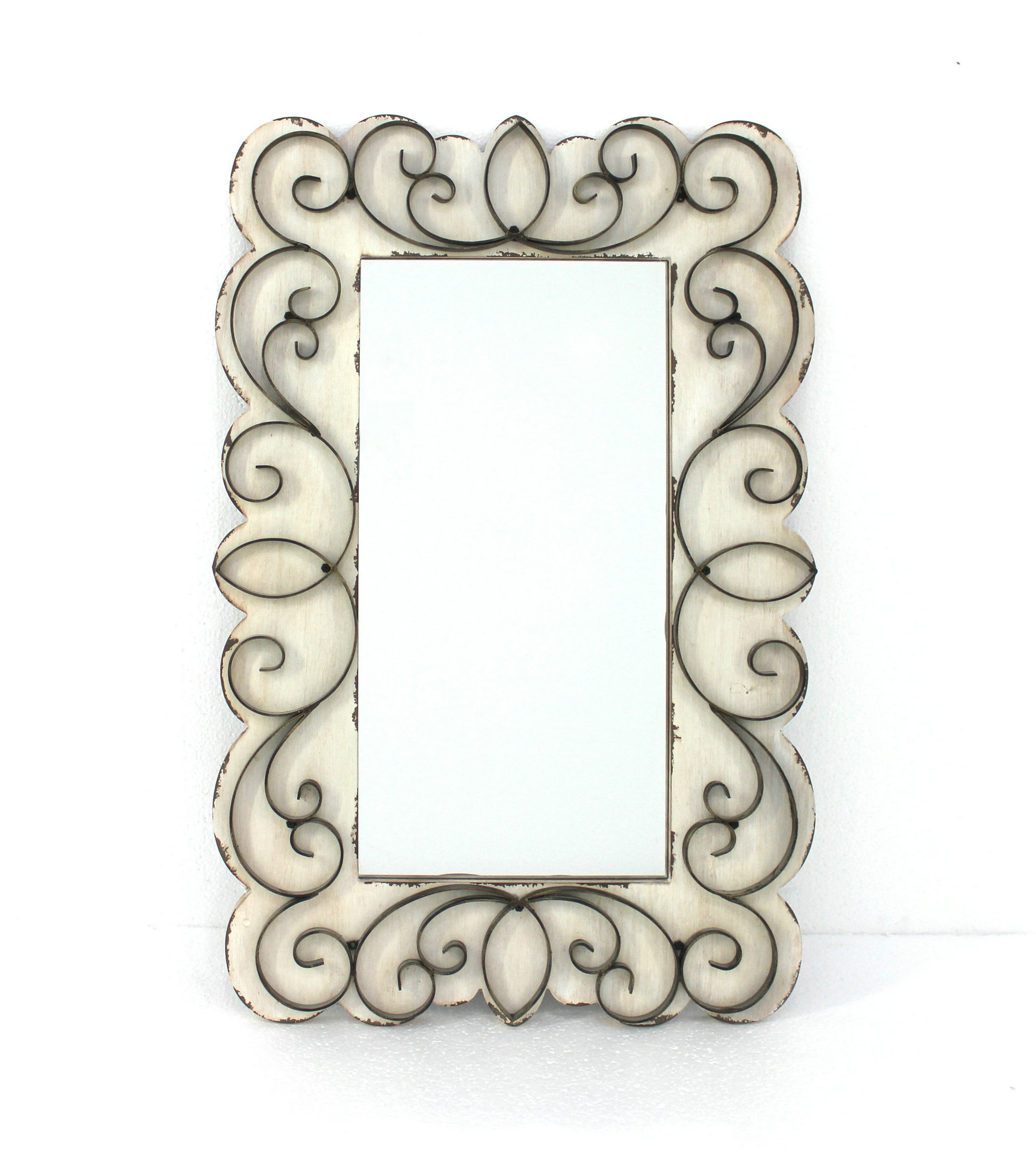 33" White Wood Framed Accent Mirror - Image 2