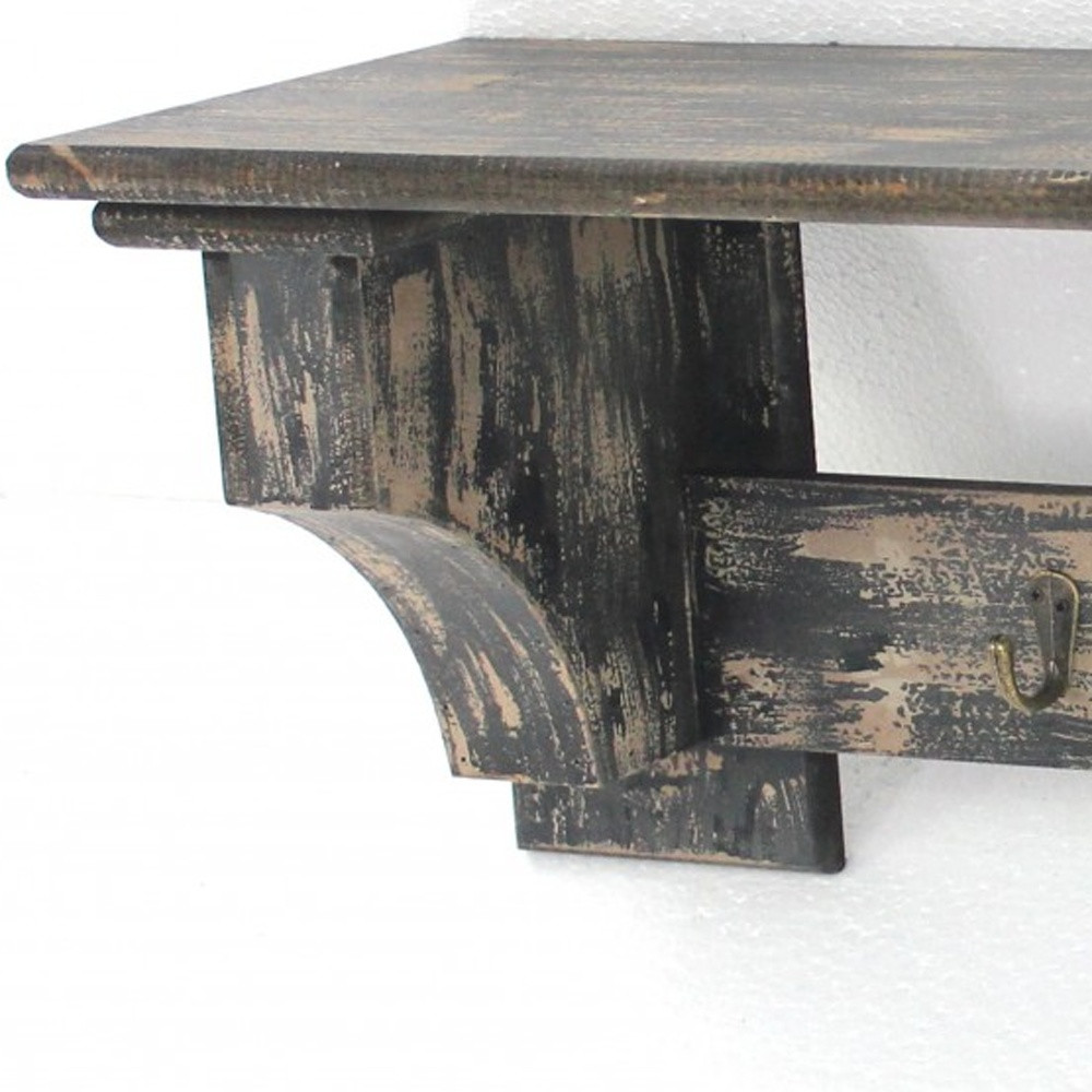 30" Black Distressed Wood Four Hook Wall Mounted Hanging Coat Rack - Image 5