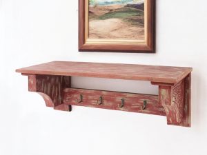 30" Red Distressed Wood Four Hook Wall Mounted Hanging Coat Rack