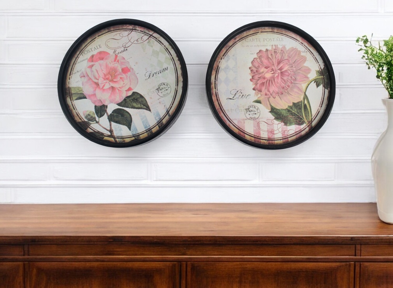Set Of Two Black Framed Distressed Wall Art