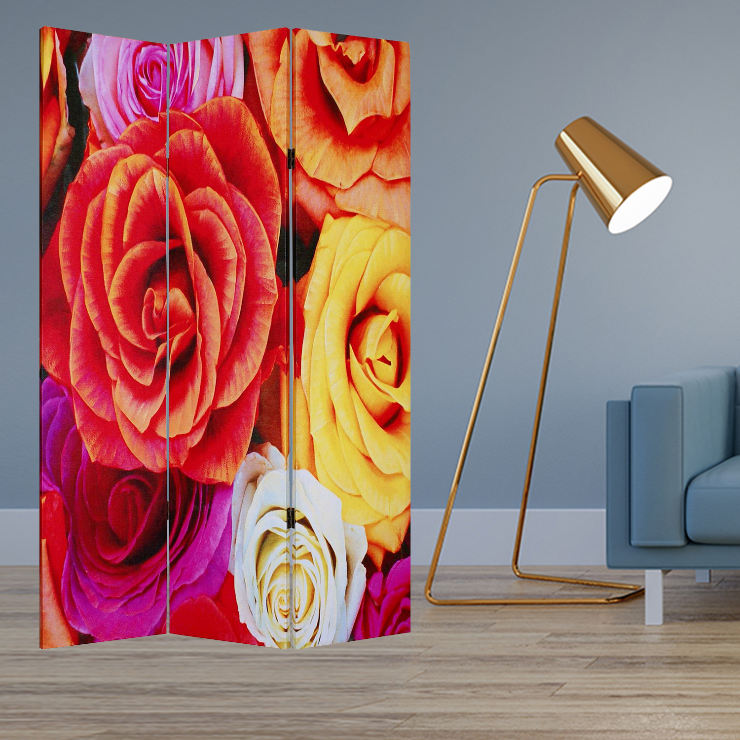 48 X 72 Multi Color Wood Canvas Daisy And Rose Screen - Image 5