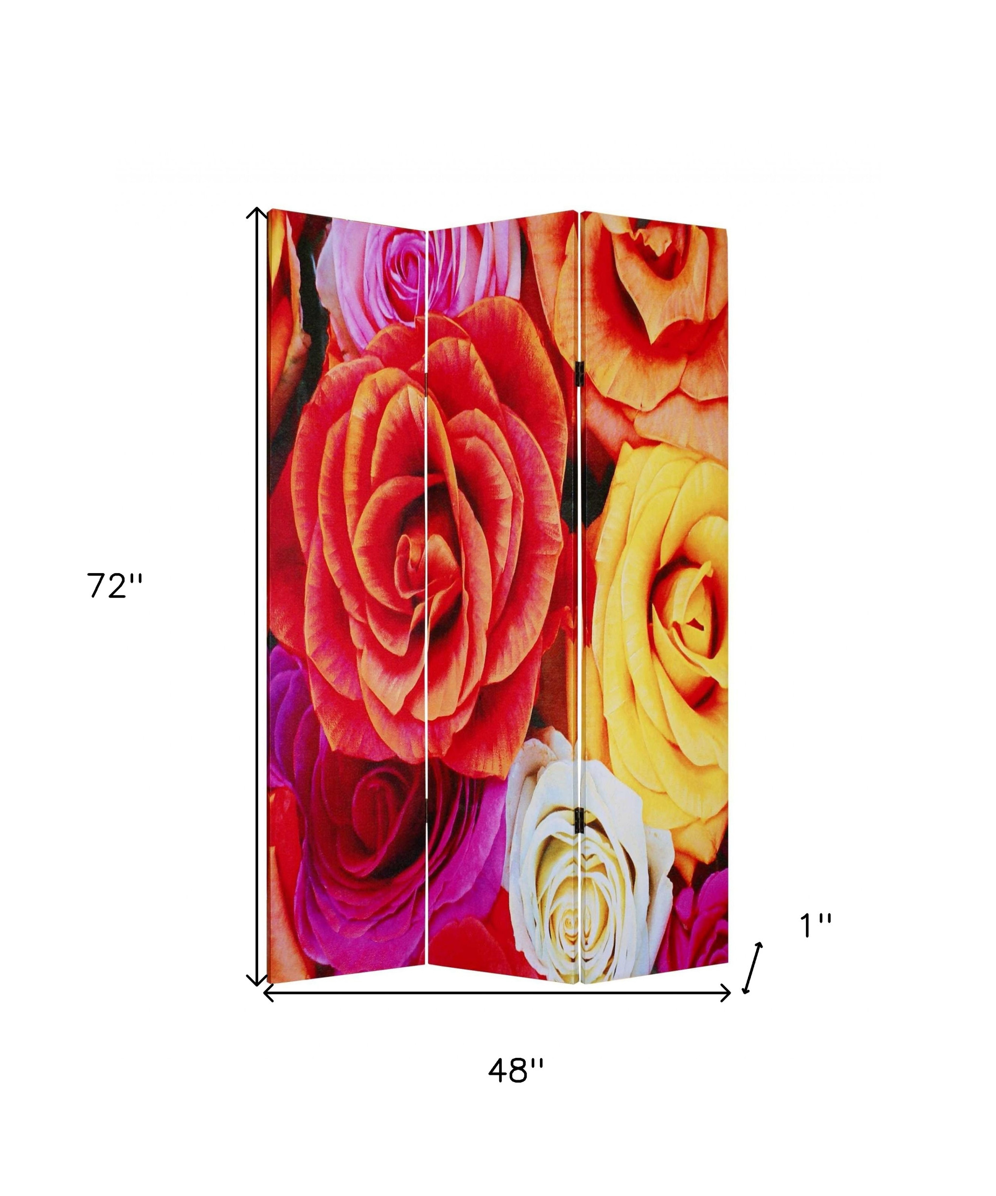 48 X 72 Multi Color Wood Canvas Daisy And Rose Screen - Image 6