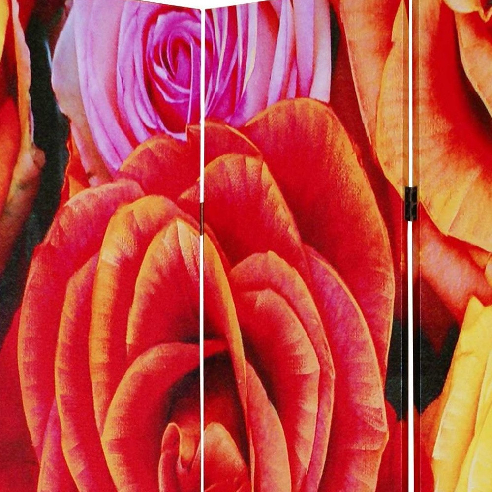 48 X 72 Multi Color Wood Canvas Daisy And Rose Screen - Image 3