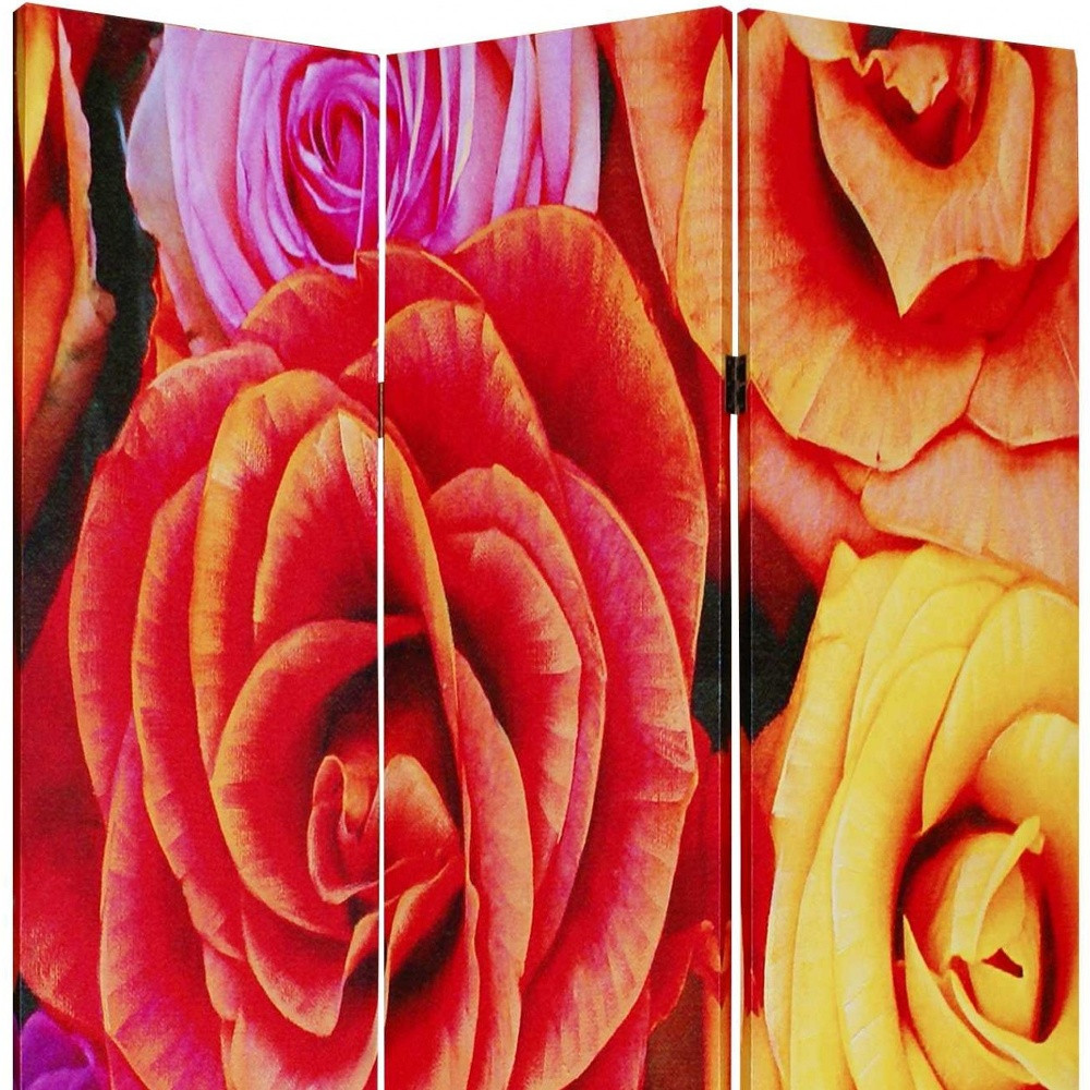48 X 72 Multi Color Wood Canvas Daisy And Rose Screen - Image 4