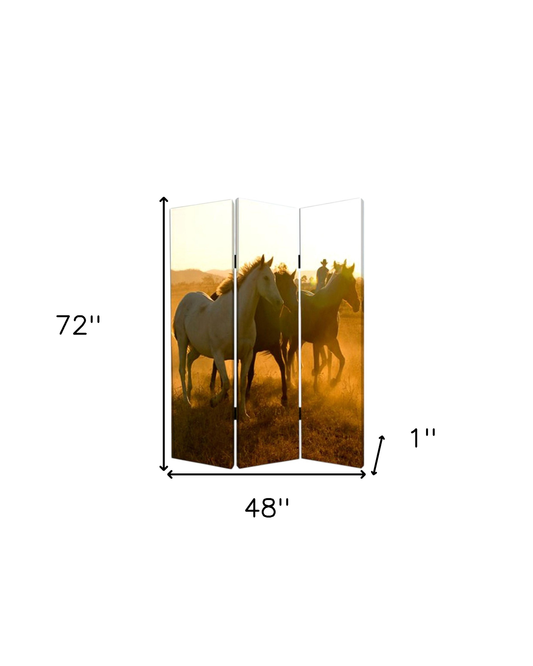 72" Brown and Black Canvas Folding Three Panel Screen Room Divider - Image 5