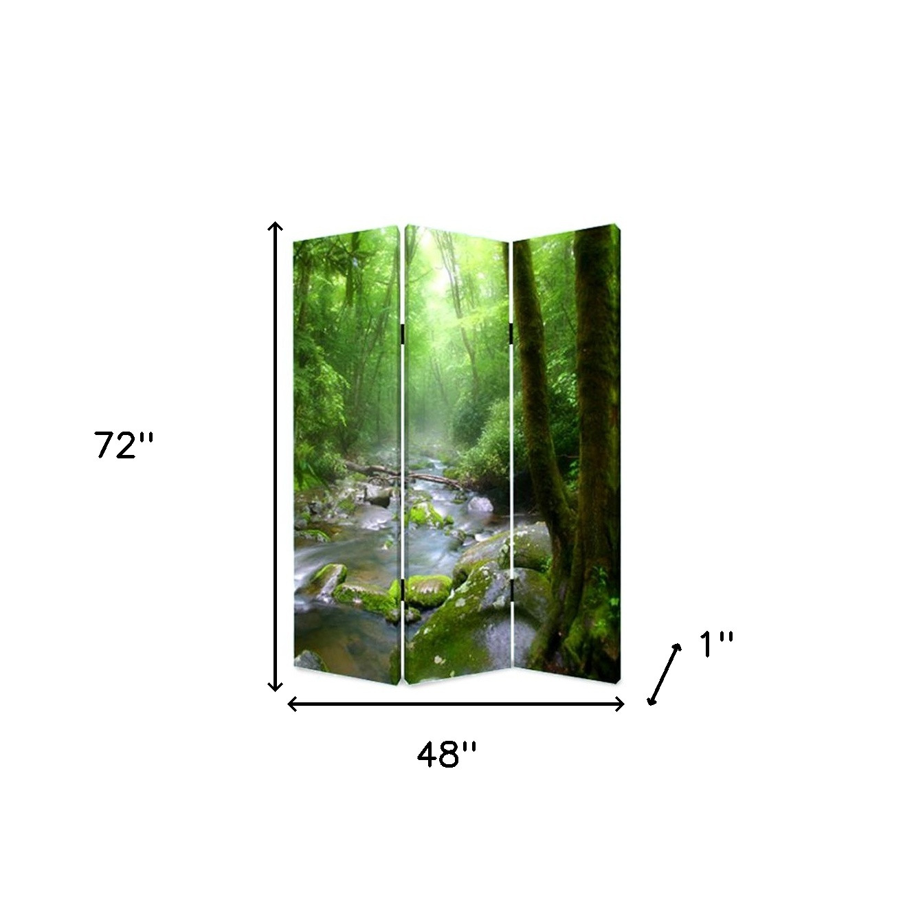 72" Green CanvasFolding Three Panel Screen Room Divider - Image 6