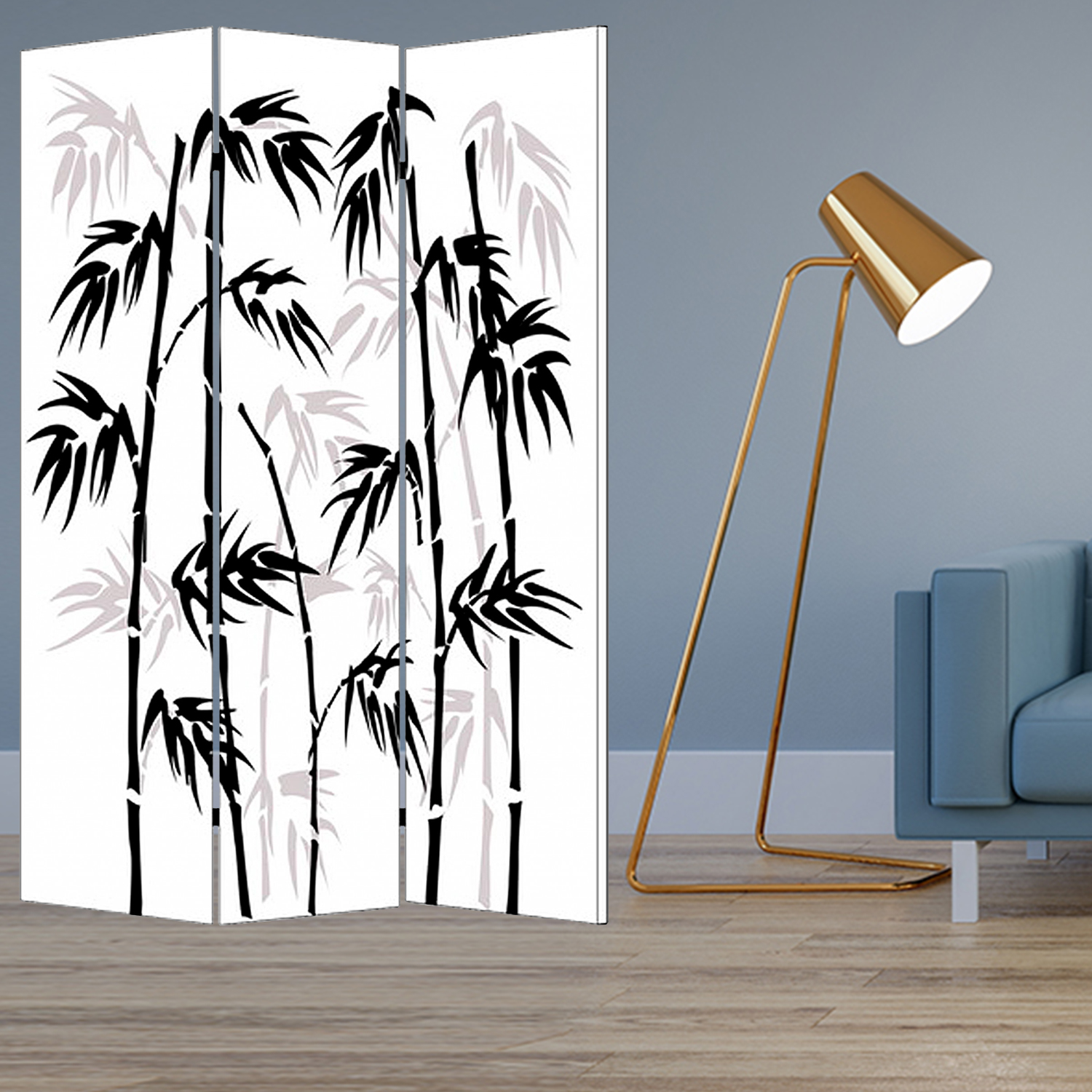 48 X 72 Multi Color Wood Canvas Bamboo Leaf Screen - Image 5