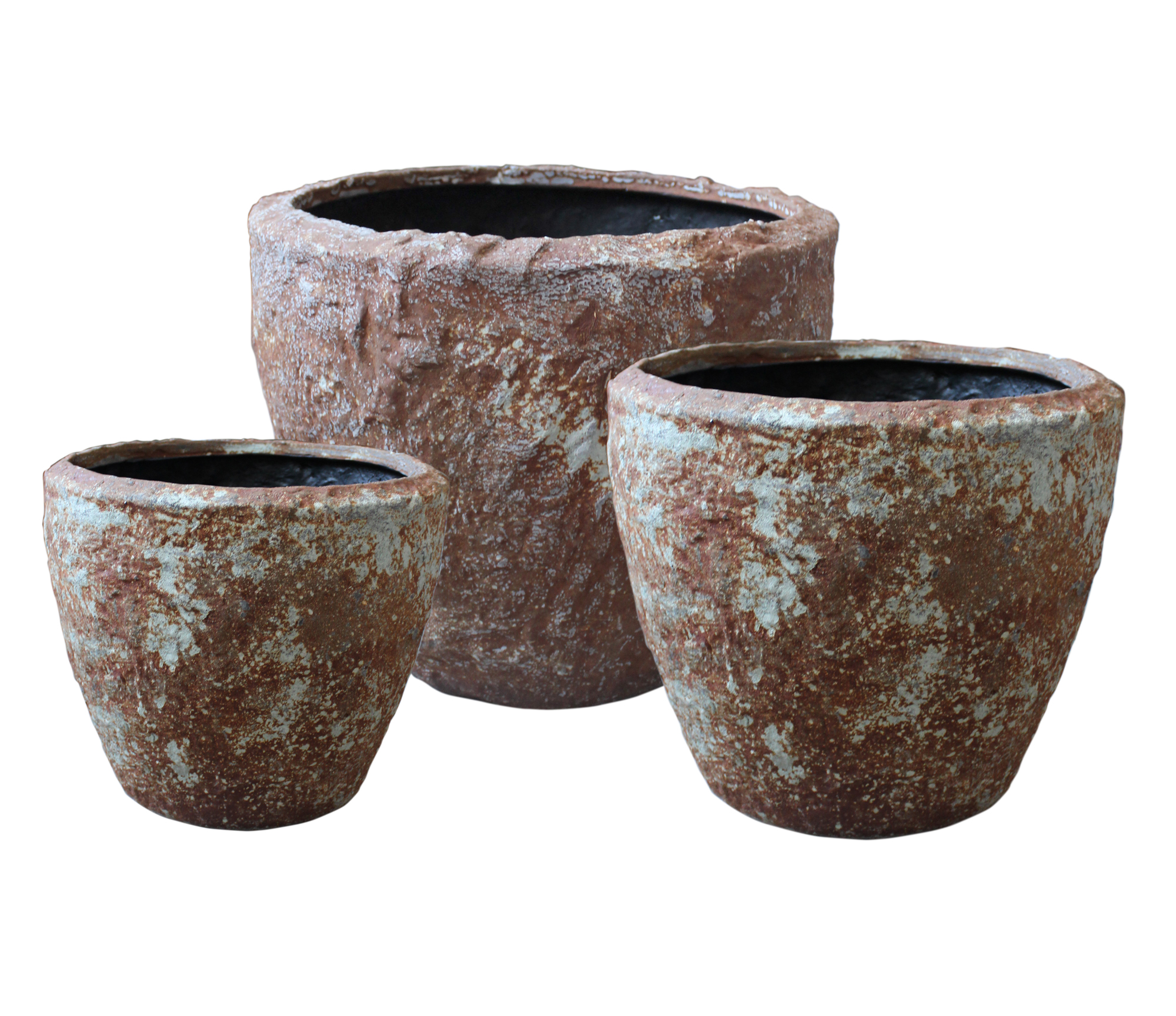 Set of Three 21" Brown Stone Indoor Outdoor Round Pot Planter - Image 2
