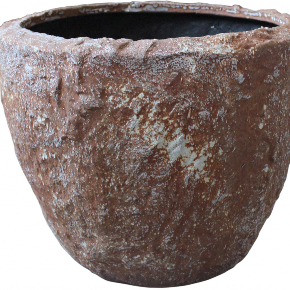 Set of Three 21" Brown Stone Indoor Outdoor Round Pot Planter - Image 3