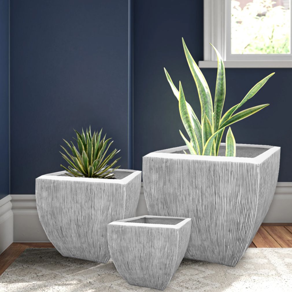 Large Distressed And Ribbed Flower Pot Planter - Image 5