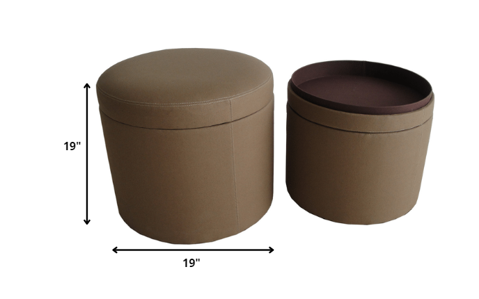 1" Tan Faux Leather Round Storage - Image 4