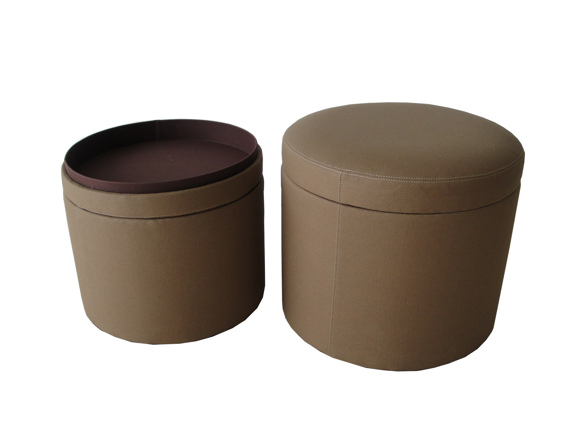 1" Tan Faux Leather Round Storage - Image 2