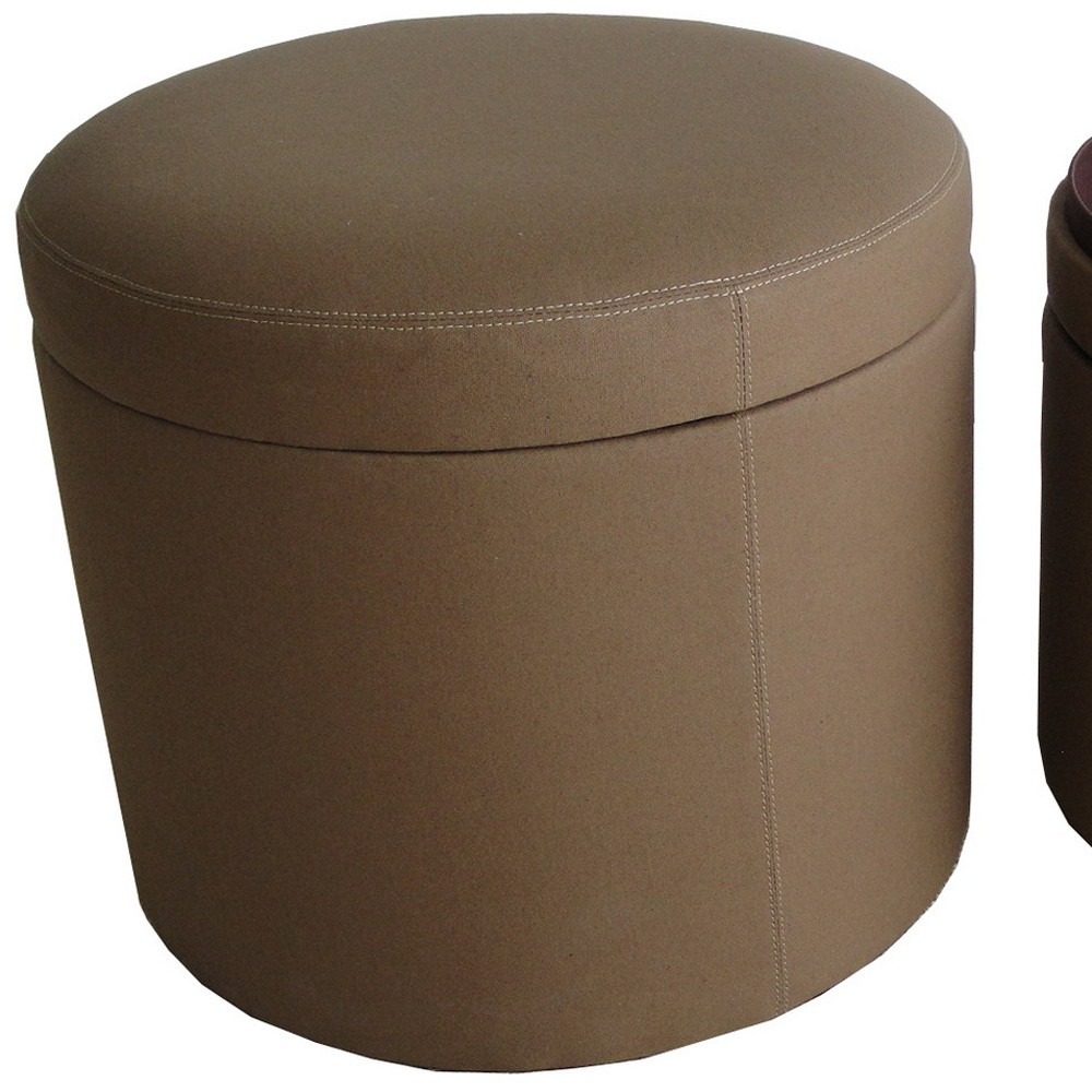 1" Tan Faux Leather Round Storage - Image 3