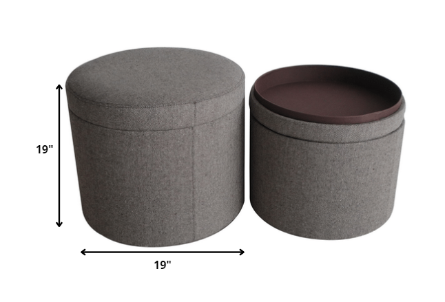 1" Gray Faux Leather Round Storage - Image 5