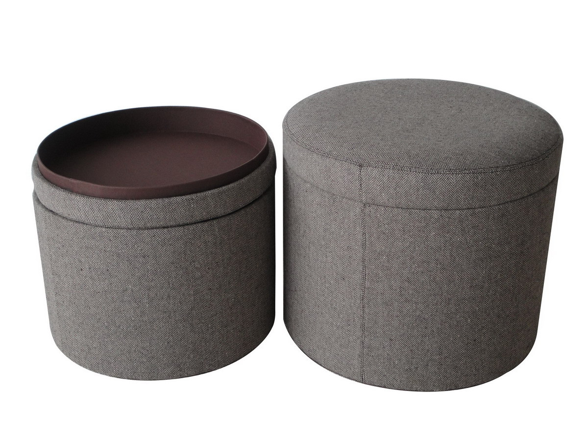 1" Gray Faux Leather Round Storage - Image 2