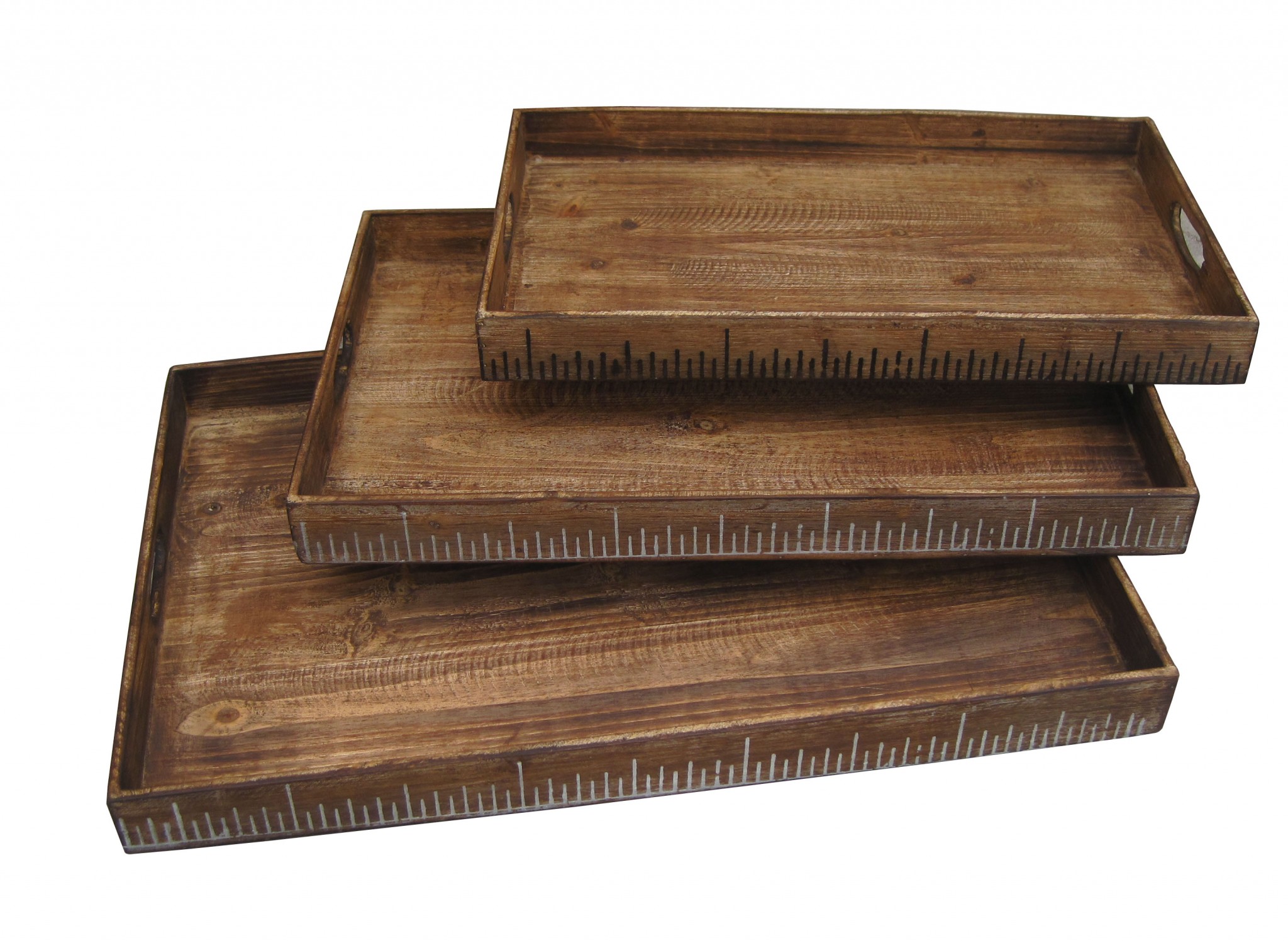 Set of Three Brown Wood Nesting Serving Trays - Image 3