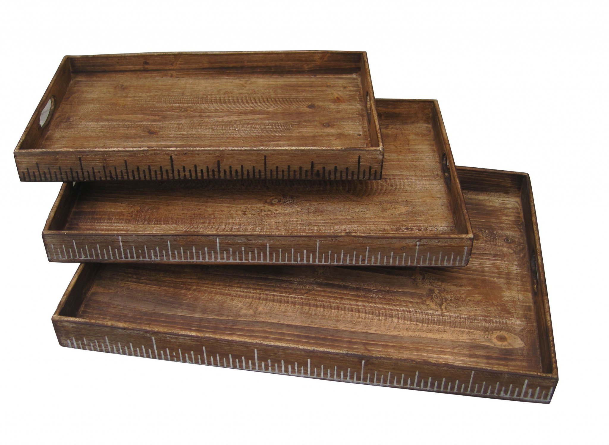 Set of Three Brown Wood Nesting Serving Trays - Image 4
