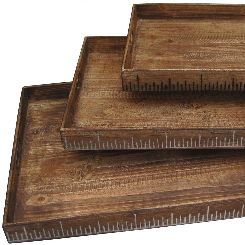 Set of Three Brown Wood Nesting Serving Trays - Image 5