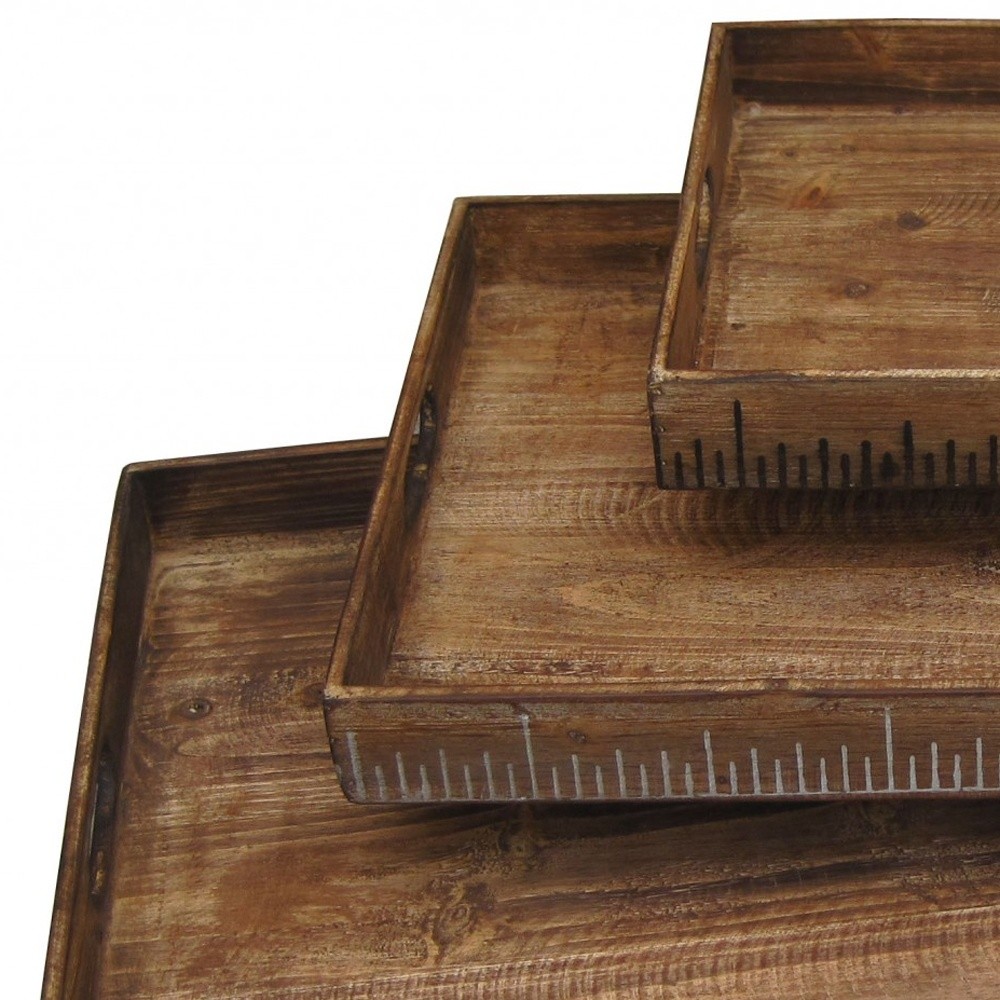 Set of Three Brown Wood Nesting Serving Trays - Image 6